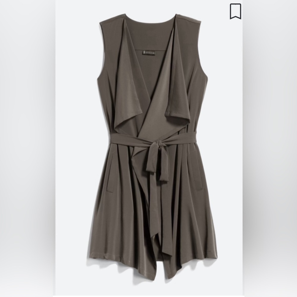 Wrap Vest, Gray, Waterfall Collar Belted Vest